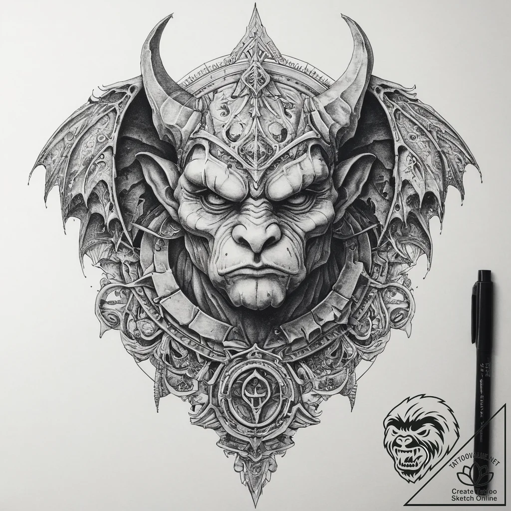 Tattoo sketch a strong, stoic gargoyle statue... - tattoo sketch (№1754149771_0, 02.08.2025 15:49) — tattoovalue.net