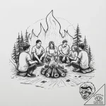 A group of people around a campfire, telling… – tattoo sketch (№1754150949_0, 02.08.2025 16:09) — tattoovalue.net