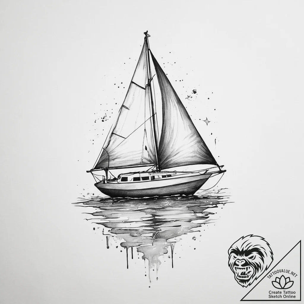 Tattoo sketch a serene ocean scene with a sin... - tattoo sketch (№1754151356_0, 02.08.2025 16:15) — tattoovalue.net