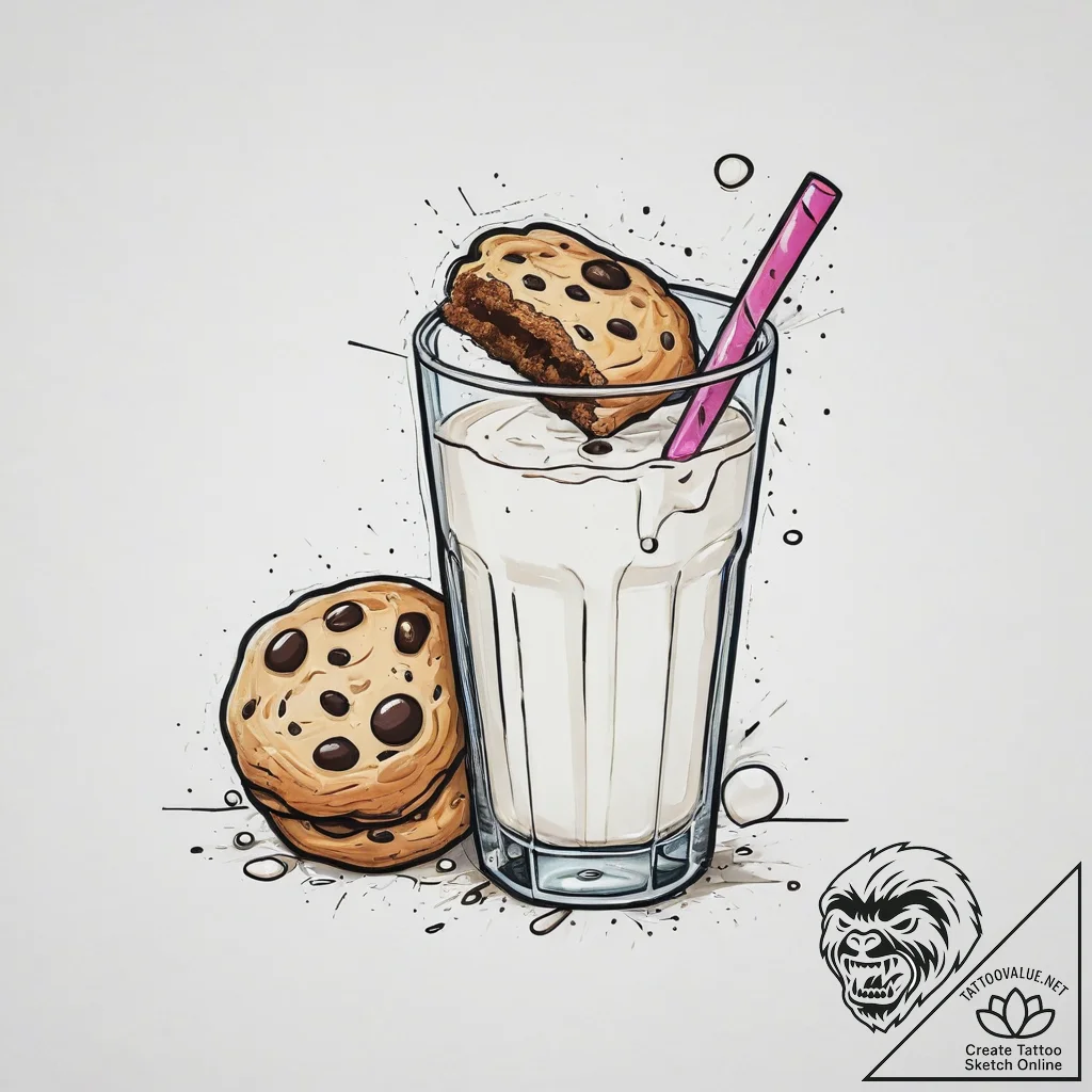 Tattoo design a 'cookie' on one, a 'glass of... - tattoo sketch (№1754152138_0, 02.08.2025 16:28) — tattoovalue.net