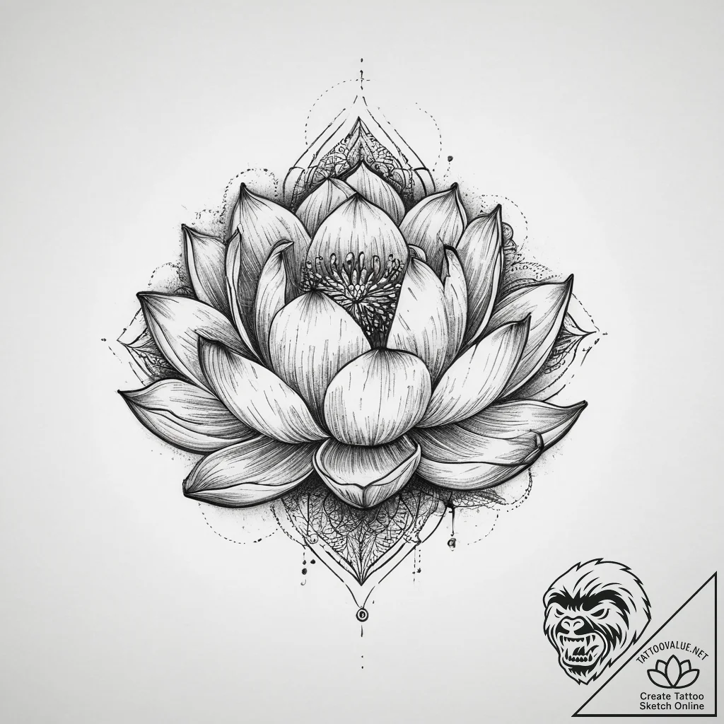 Tattoo sketch a stylized lotus flower bloomin... - tattoo sketch (№1754152527_0, 02.08.2025 16:35) — tattoovalue.net