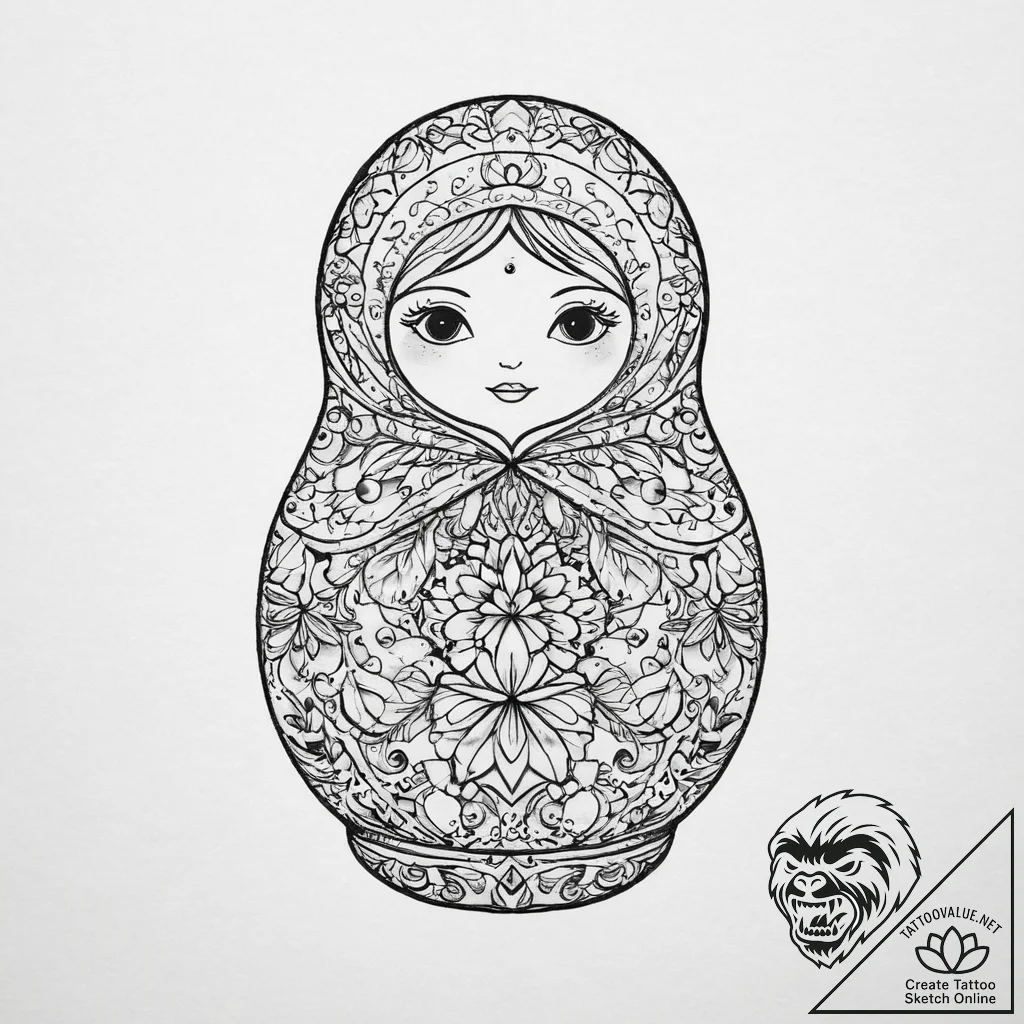 Matryoshka doll (is there, but can be a set),... - tattoo sketch (№1754152723_0, 02.08.2025 16:38) — tattoovalue.net