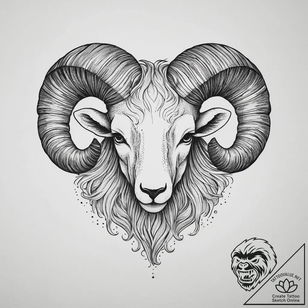 Tattoo sketch a hyperrealistic aries ram's he... - tattoo sketch (№1754153113_0, 02.08.2025 16:45) — tattoovalue.net