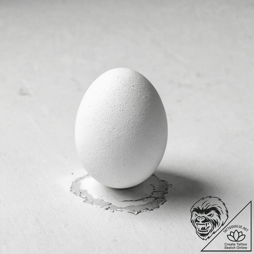 A simple, stark still life of a single egg on... - tattoo sketch (№1754153894_0, 02.08.2025 16:58) — tattoovalue.net