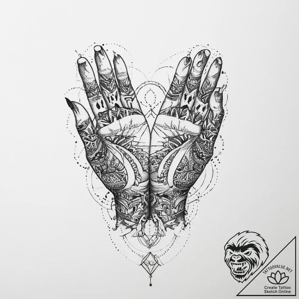 Tattoo design a minimalist tattoo of hands cl... - tattoo sketch (№1754155084_0, 02.08.2025 17:18) — tattoovalue.net