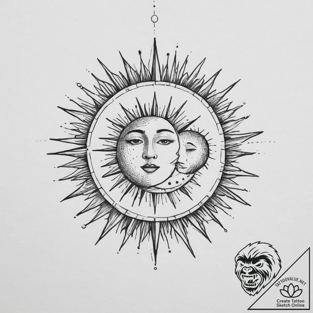 Tattoo sketch a moon and a sun, each on a sep... - tattoo sketch (№1754221514_0, 03.08.2025 11:45) — tattoovalue.net