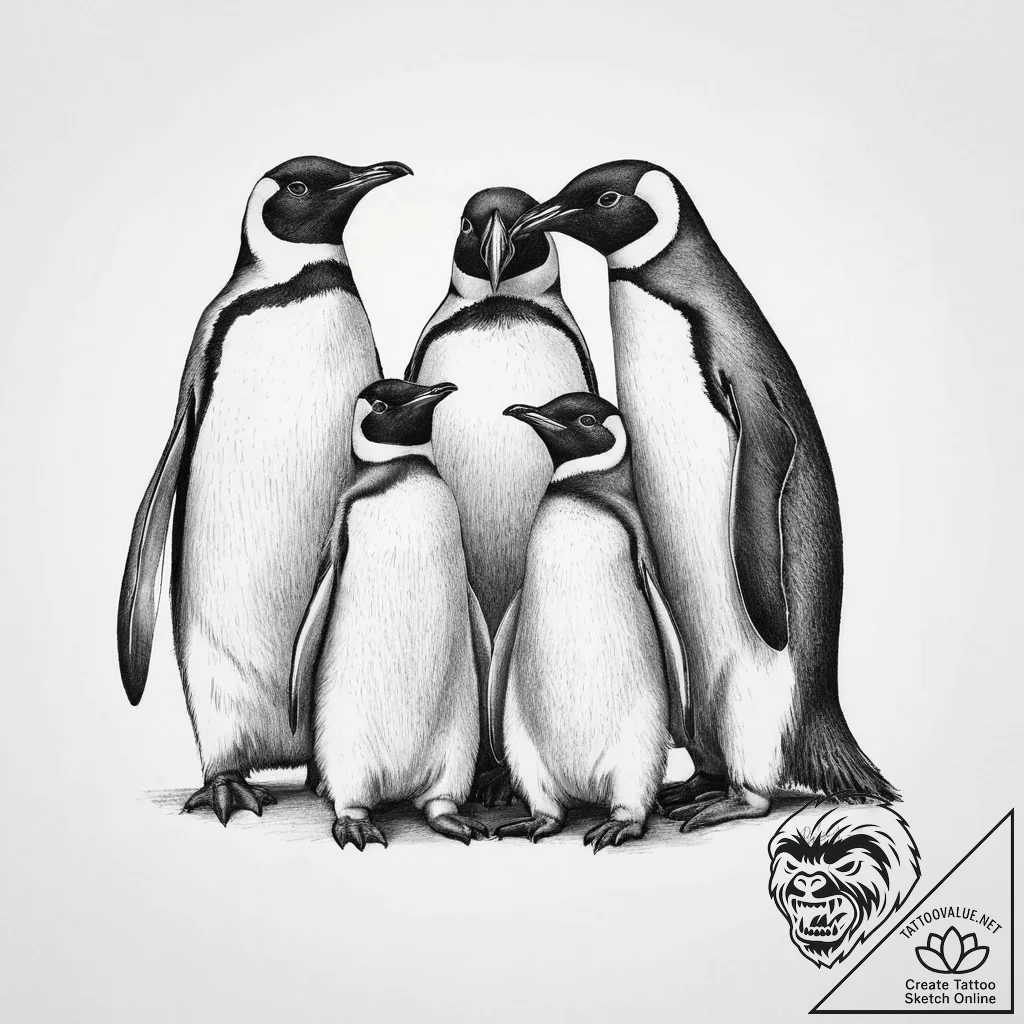 Tattoo design a family of penguins huddled to... - tattoo sketch (№1754224334_0, 03.08.2025 12:32) — tattoovalue.net