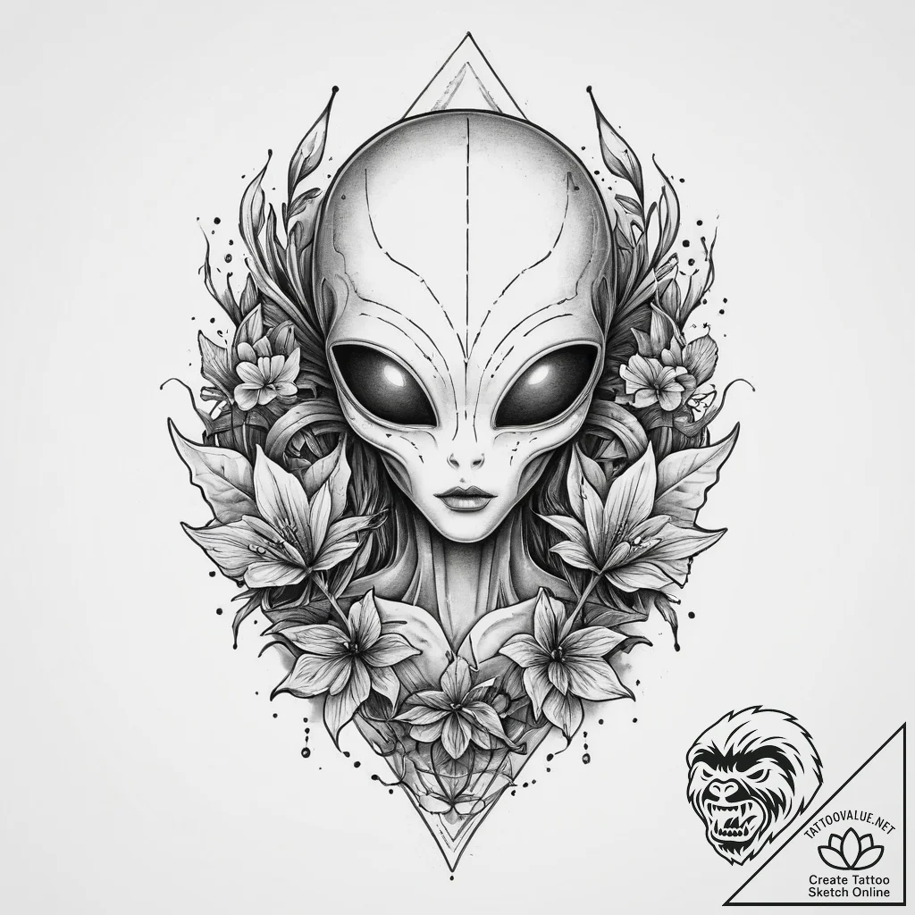 Tattoo sketch a stylized alien flora glowing... - tattoo sketch (№1754225365_0, 03.08.2025 12:49) — tattoovalue.net