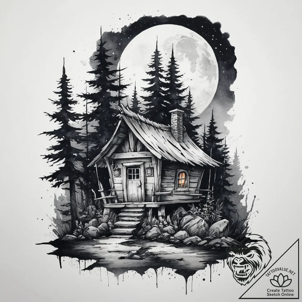 A tattoo design of baba yaga's hut on chicken... - tattoo sketch (№1754225966_0, 03.08.2025 12:59) — tattoovalue.net