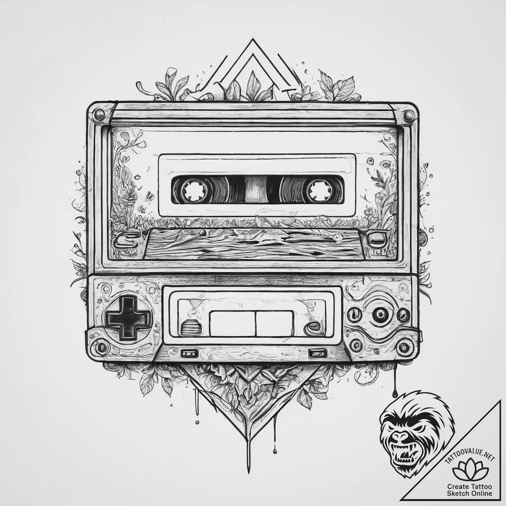 Tattoo sketch a vhs tape of an old console ga... - tattoo sketch (№1754226166_0, 03.08.2025 13:02) — tattoovalue.net