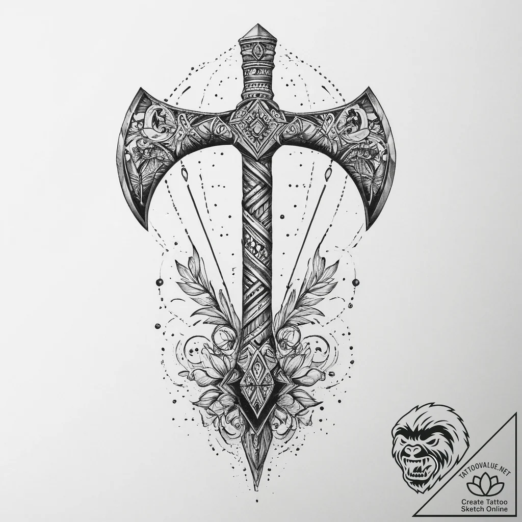 Tattoo sketch a climbing axe embedded in ice,... - tattoo sketch (№1754227986_0, 03.08.2025 13:33) — tattoovalue.net