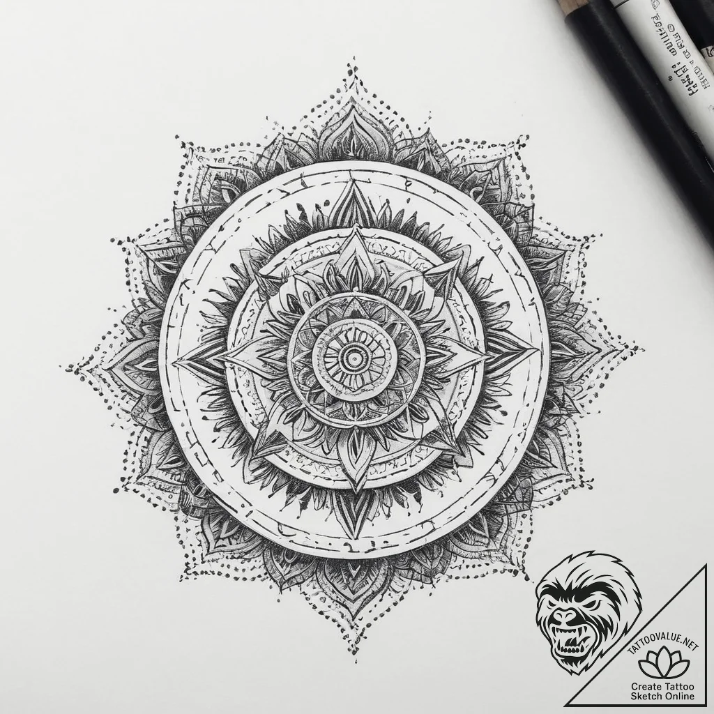 Tattoo sketch a dotwork mandala incorporating... - tattoo sketch (№1754228382_0, 03.08.2025 13:39) — tattoovalue.net