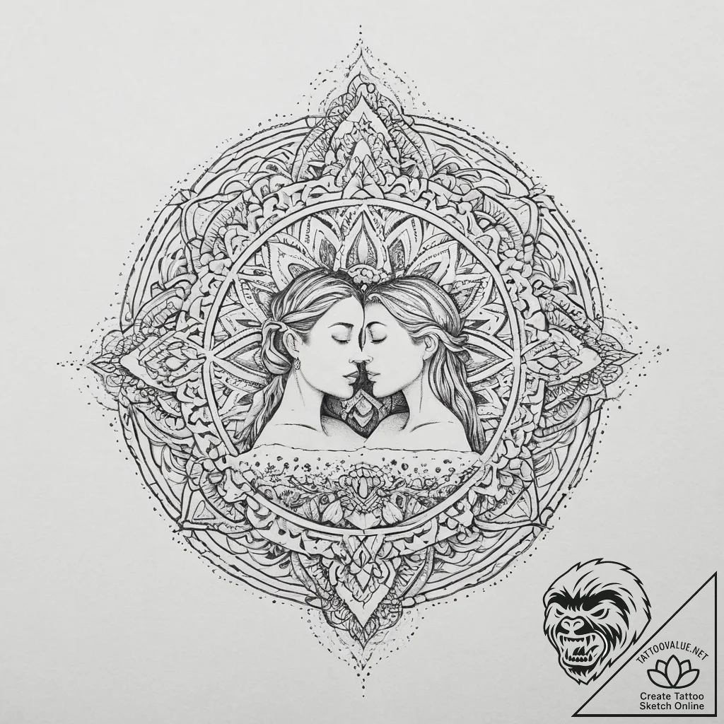 Tattoo sketch a silhouette of two people on a... - tattoo sketch (№1754228989_0, 03.08.2025 13:49) — tattoovalue.net