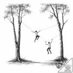 A shot of a person slacklining between two tr… – tattoo sketch (№1754229606_0, 03.08.2025 14:00) — tattoovalue.net