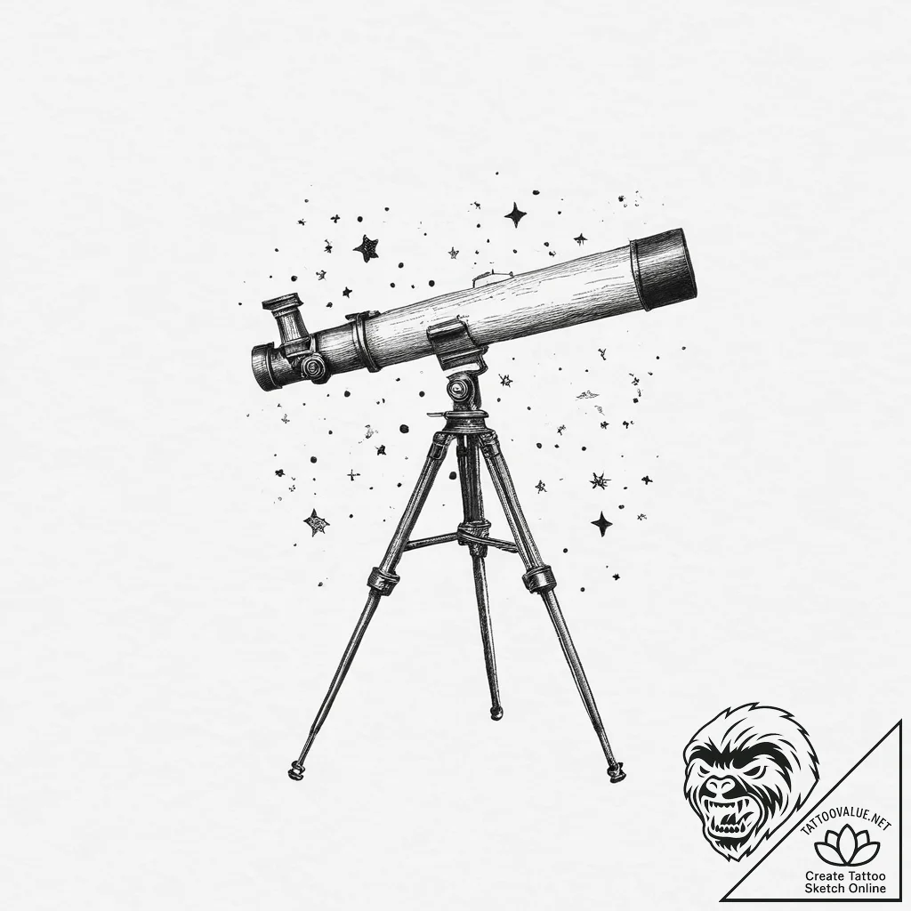 A person looking through a telescope at the n... - tattoo sketch (№1754229811_0, 03.08.2025 14:03) — tattoovalue.net