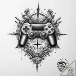 Tattoo design a stylized “game lobby” icon wi… – tattoo sketch (№1754230018_0, 03.08.2025 14:06) — tattoovalue.net