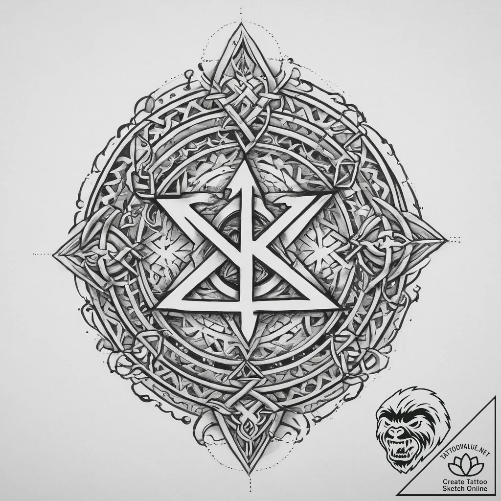 75. tattoo sketch: "raduga" rune surrounded b... - tattoo sketch (№1754230827_0, 03.08.2025 14:20) — tattoovalue.net