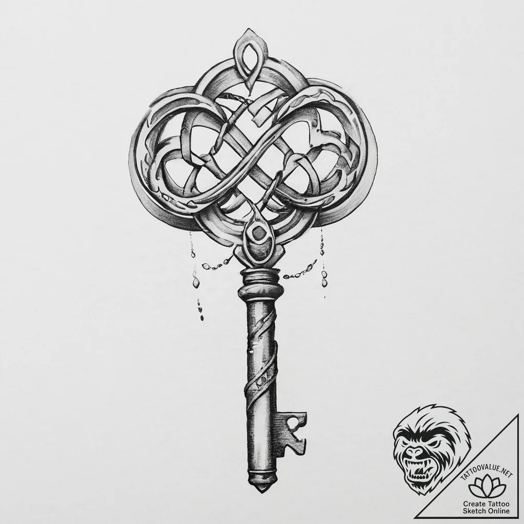 Tattoo sketch a key that also forms an infini... - tattoo sketch (№1754231031_0, 03.08.2025 14:23) — tattoovalue.net