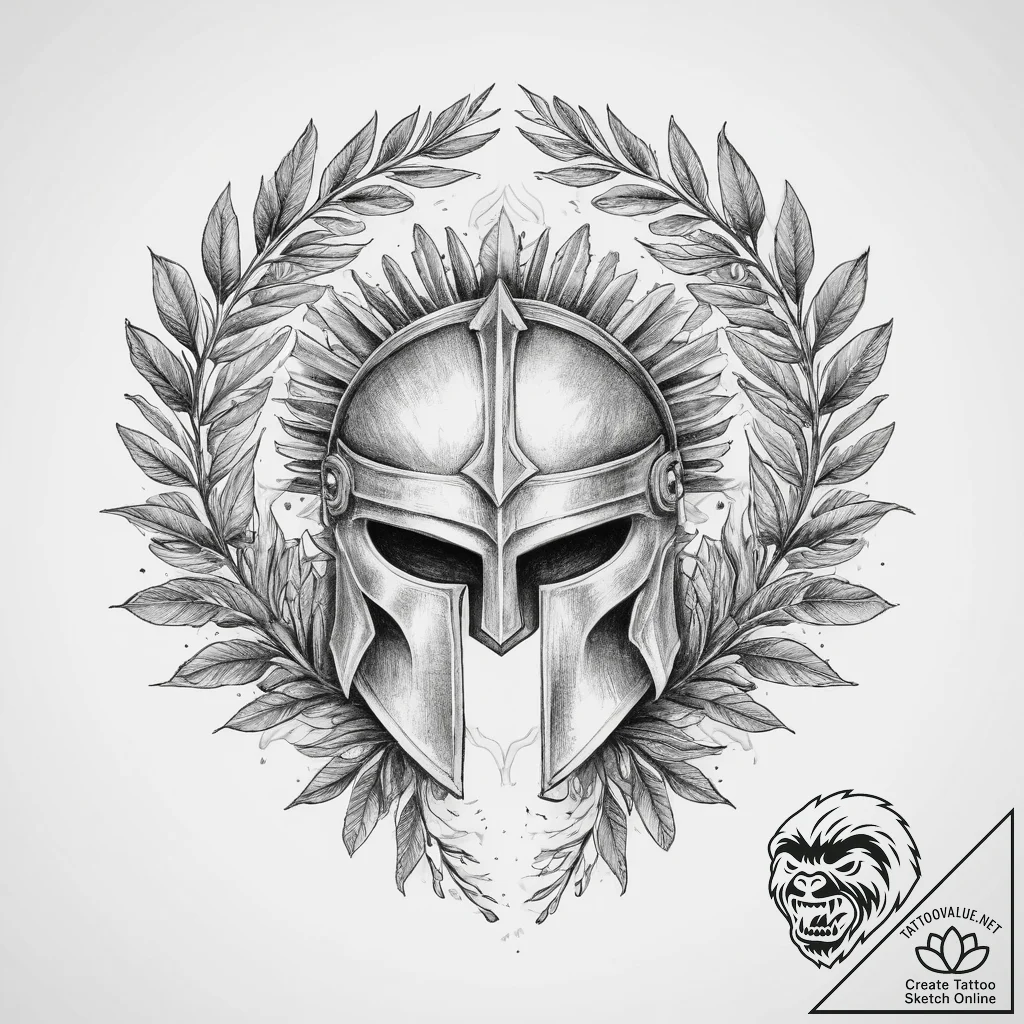 Tattoo design a spartan helmet with a laurel... - tattoo sketch (№1754231434_0, 03.08.2025 14:30) — tattoovalue.net