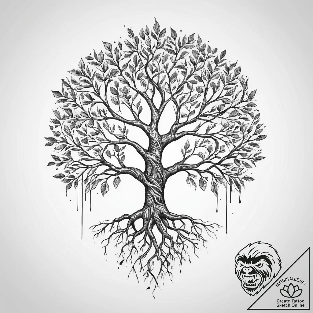 Tattoo sketch a tree of life, stylized with g... - tattoo sketch (№1754231637_0, 03.08.2025 14:33) — tattoovalue.net