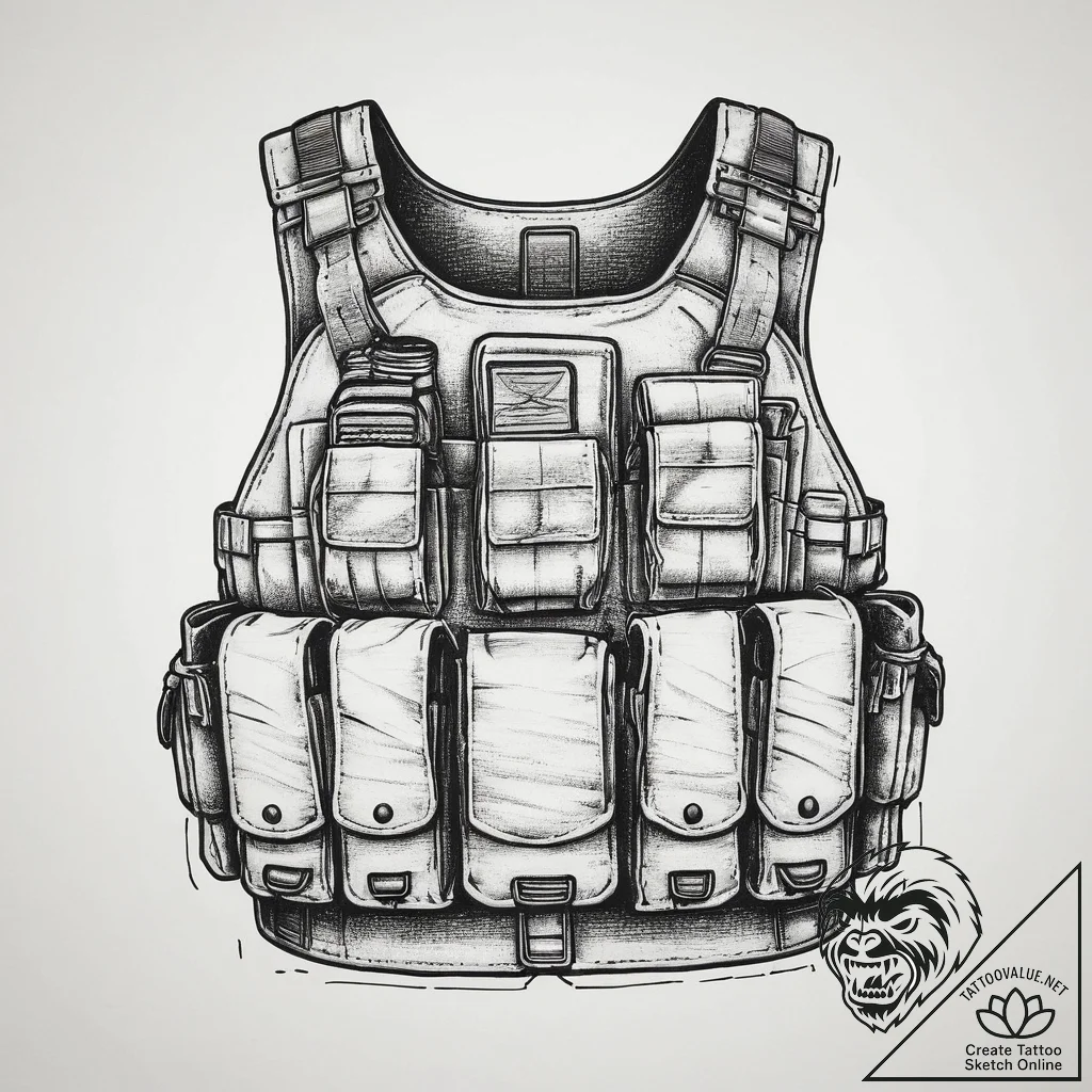 Tattoo sketch a generic tactical vest or plat... - tattoo sketch (№1754231840_0, 03.08.2025 14:37) — tattoovalue.net