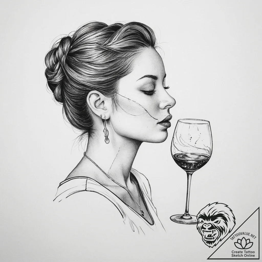 A shot of a sommelier tasting wine in a cella... - tattoo sketch (№1754233057_0, 03.08.2025 14:57) — tattoovalue.net