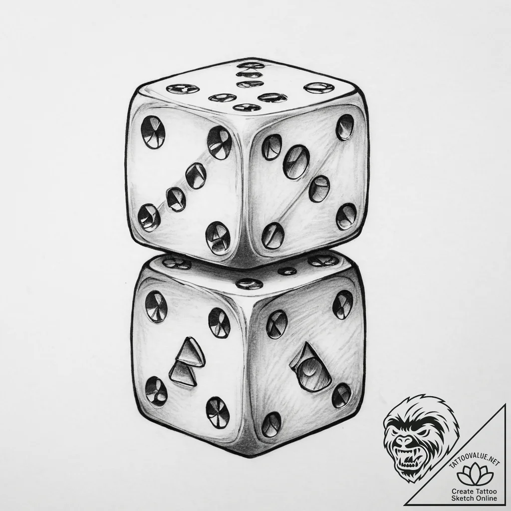 Tattoo sketch a single d6 dice with a critica... - tattoo sketch (№1754234099_0, 03.08.2025 15:14) — tattoovalue.net