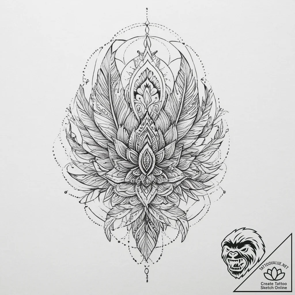 Tattoo sketch a delicate feather with intrica... - tattoo sketch (№1754235545_0, 03.08.2025 15:39) — tattoovalue.net
