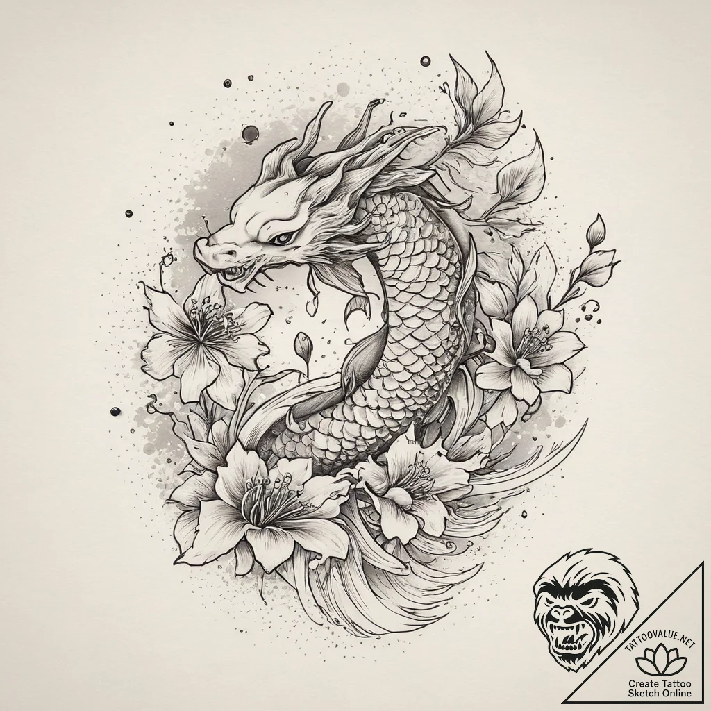Tattoo design a flower blooming through a see... - tattoo sketch (№1754236156_0, 03.08.2025 15:49) — tattoovalue.net