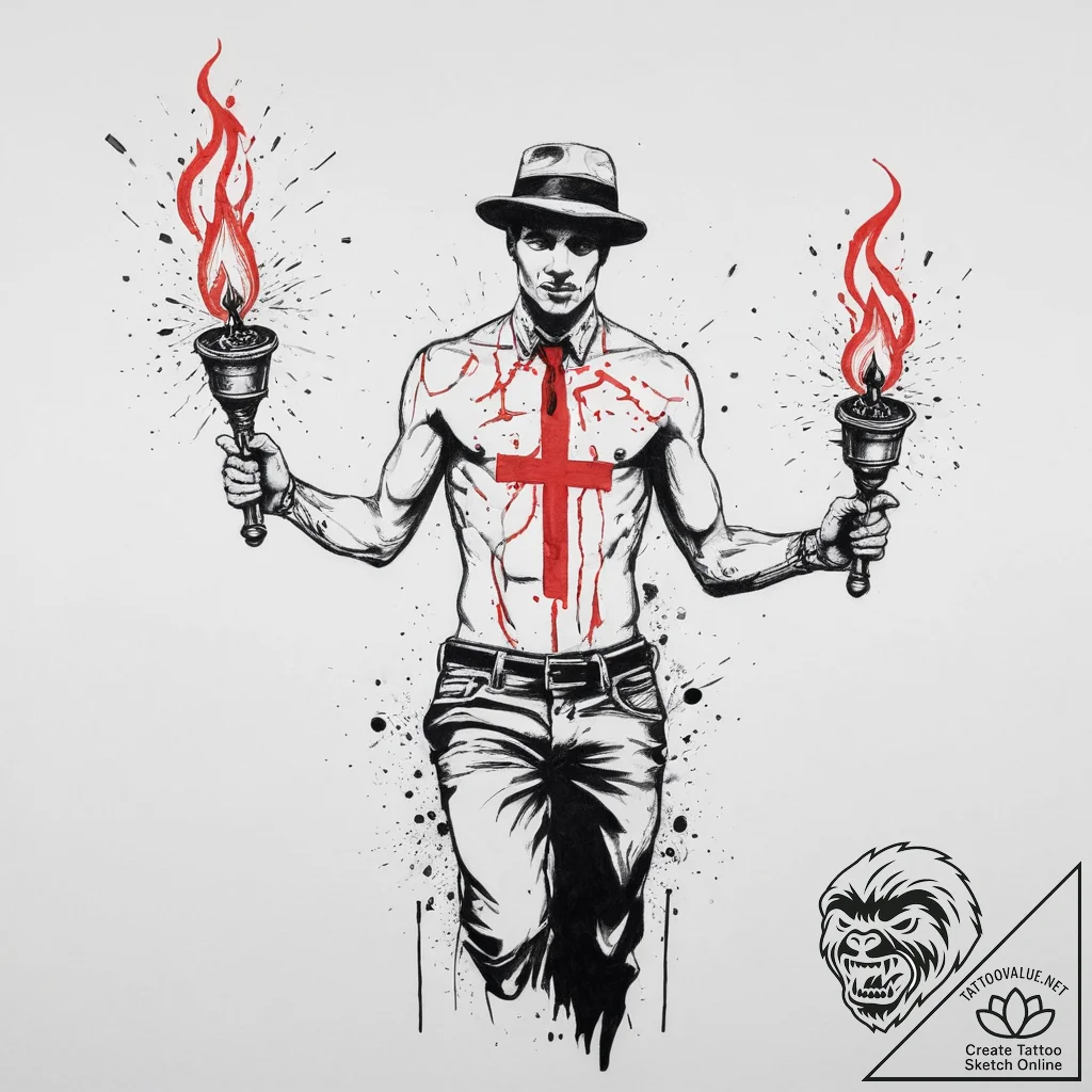 A street performer juggling flaming torches a... - tattoo sketch (№1754236363_0, 03.08.2025 15:52) — tattoovalue.net