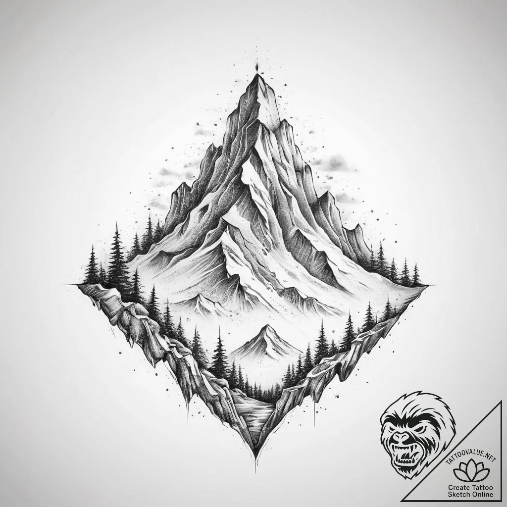Tattoo sketch a snowy mountain peak with a hi... - tattoo sketch (№1754238236_0, 03.08.2025 16:23) — tattoovalue.net