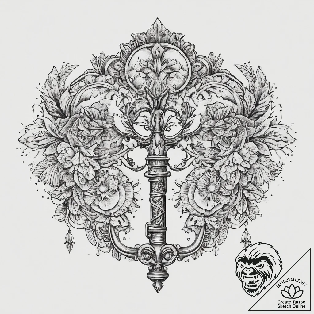 Tattoo sketch a vintage key with intricate de... - tattoo sketch (№1754238646_0, 03.08.2025 16:30) — tattoovalue.net
