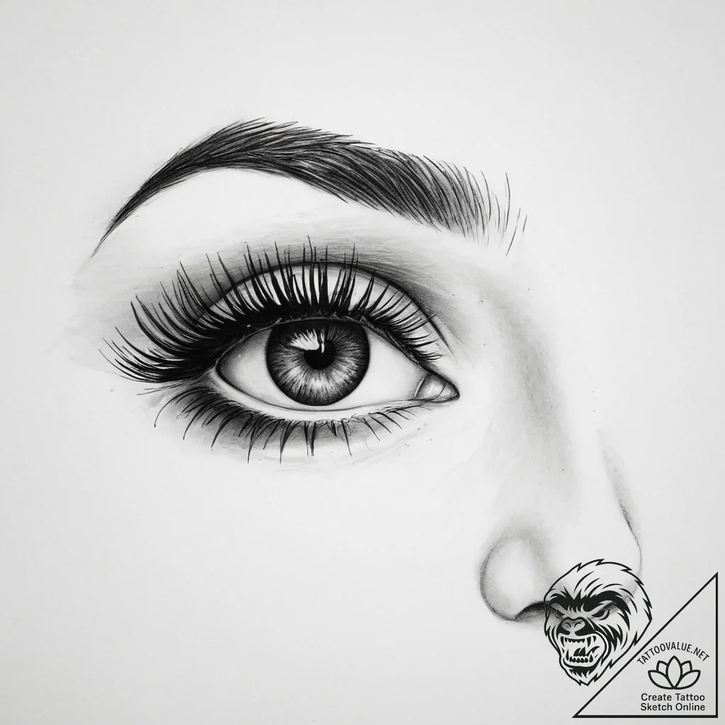 Tattoo design a confident woman's eye, with l... - tattoo sketch (№1754239218_0, 03.08.2025 16:40) — tattoovalue.net