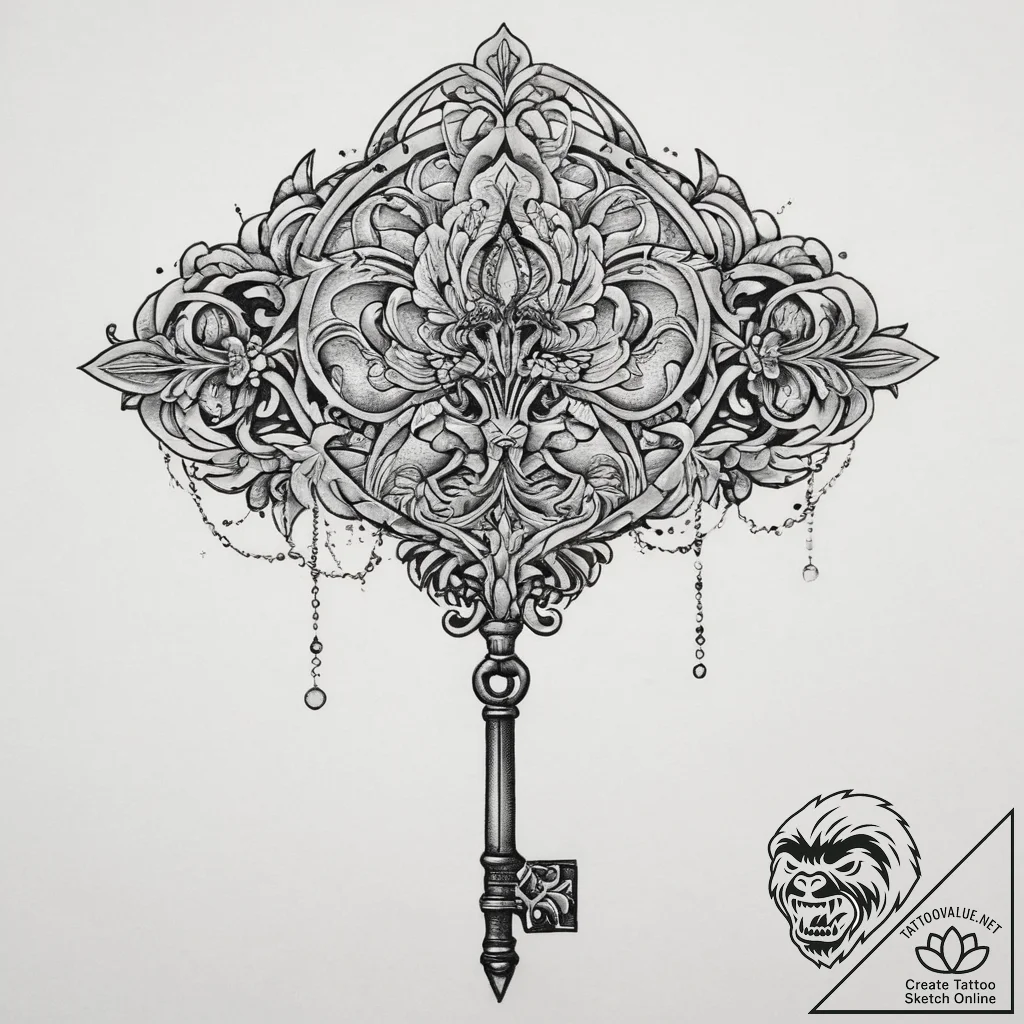 Key, tattoo flash sheet design, bold outlines... - tattoo sketch (№1754239423_0, 03.08.2025 16:43) — tattoovalue.net