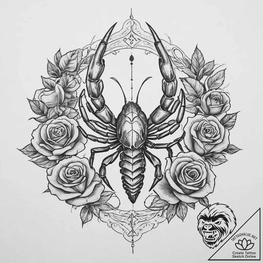 Tattoo design a scorpio scorpion, drawn with... - tattoo sketch (№1754240045_0, 03.08.2025 16:54) — tattoovalue.net