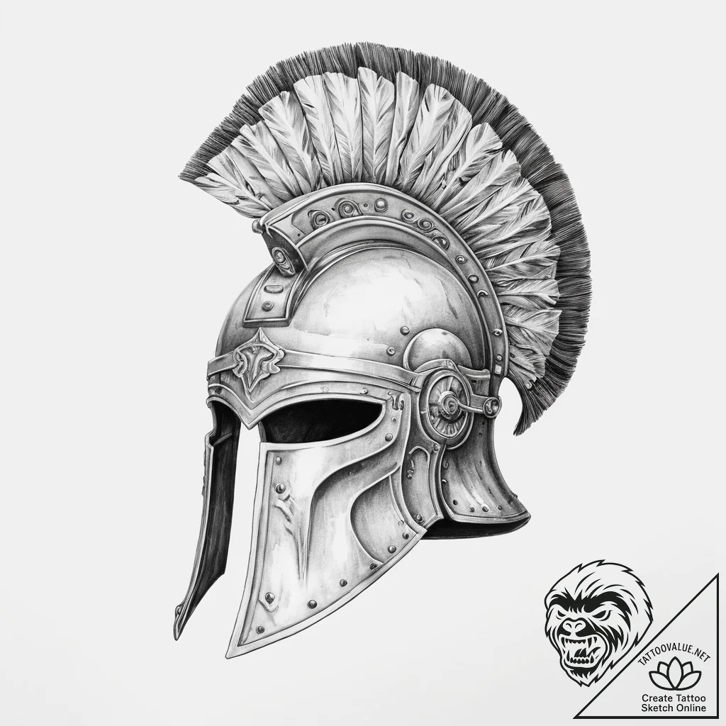 A roman centurion helmet with battle damage - tattoo sketch (№1754241486_0, 03.08.2025 17:18) — tattoovalue.net