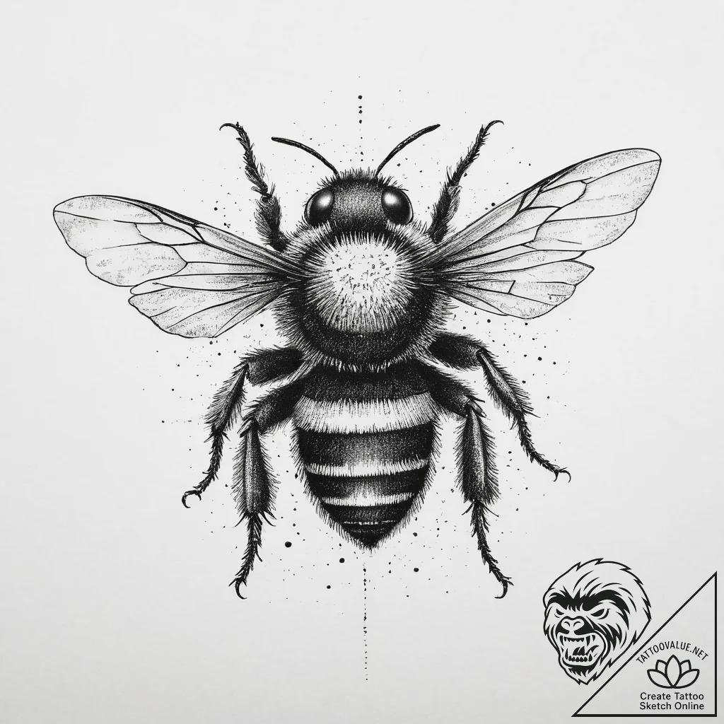 Bumblebee, ink illustration for tattoo, dotwo... - tattoo sketch (№1754241891_0, 03.08.2025 17:24) — tattoovalue.net