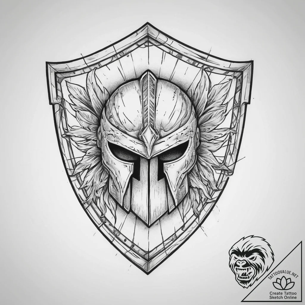 Tattoo sketch a spartan shield with an invert... - tattoo sketch (№1754242095_0, 03.08.2025 17:28) — tattoovalue.net