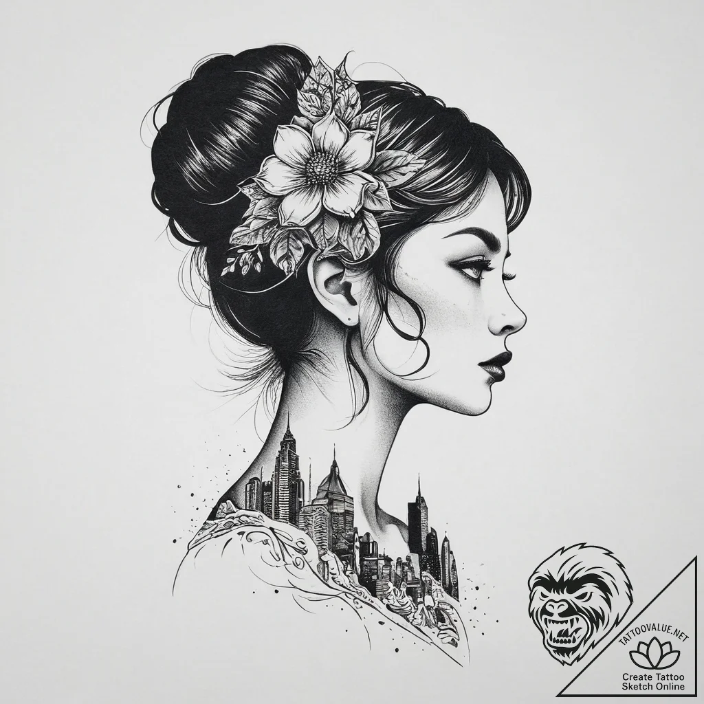Tattoo design a retro character silhouette ag... - tattoo sketch (№1754242305_0, 03.08.2025 17:31) — tattoovalue.net