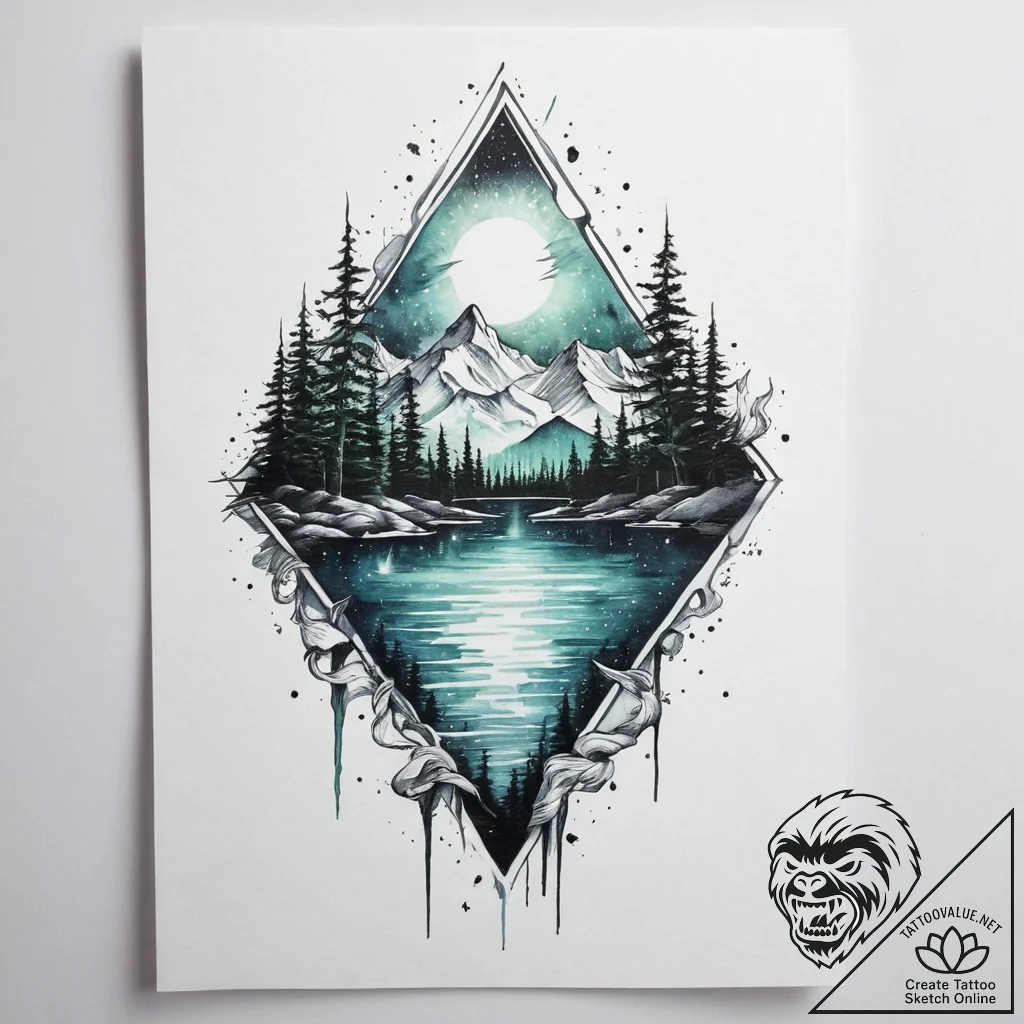 Tattoo sketch an aurora borealis effect in wa... - tattoo sketch (№1754243530_0, 03.08.2025 17:52) — tattoovalue.net