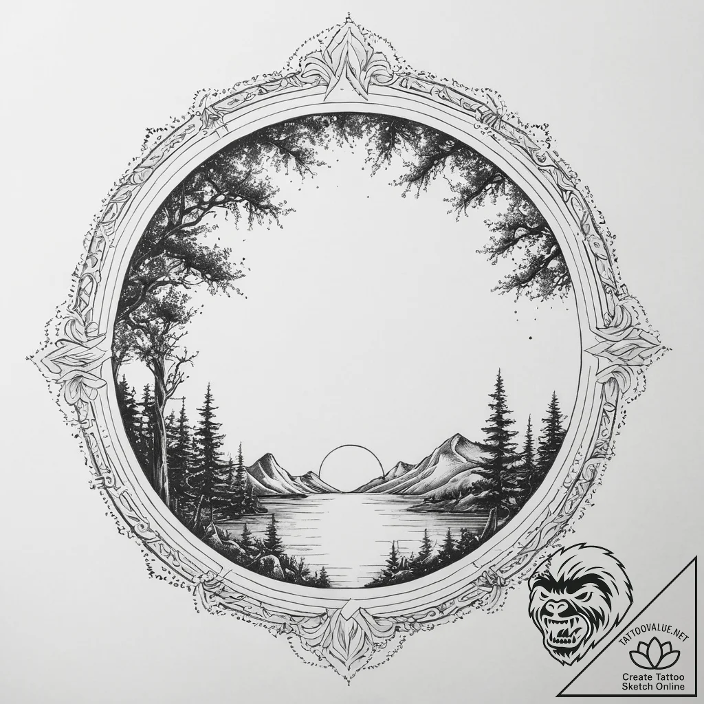 Tattoo sketch a glowing portal frame opening... - tattoo sketch (№1754244758_0, 03.08.2025 18:12) — tattoovalue.net