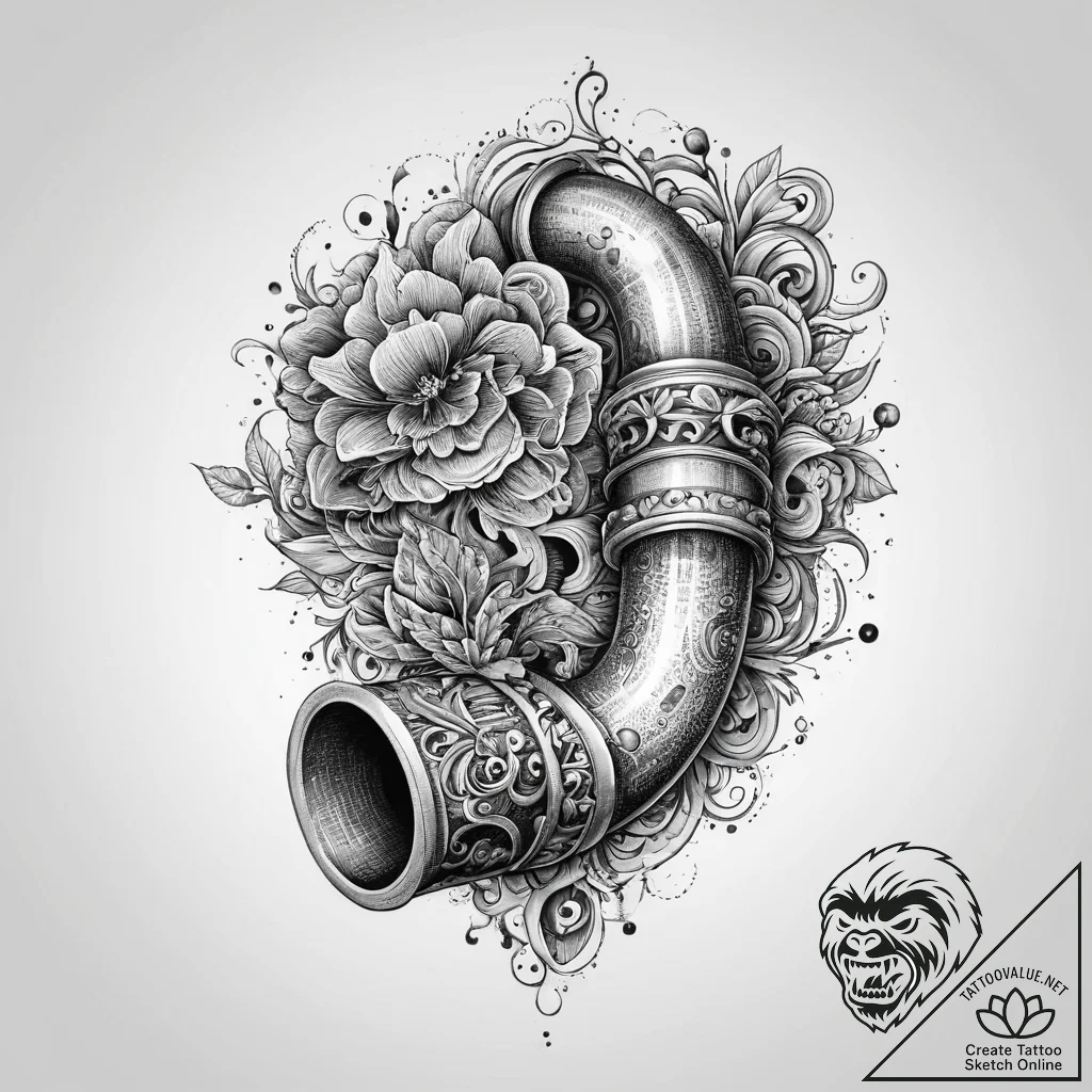 Tattoo sketch a weighty, ornate pipe, for con... - tattoo sketch (№1754245370_0, 03.08.2025 18:22) — tattoovalue.net