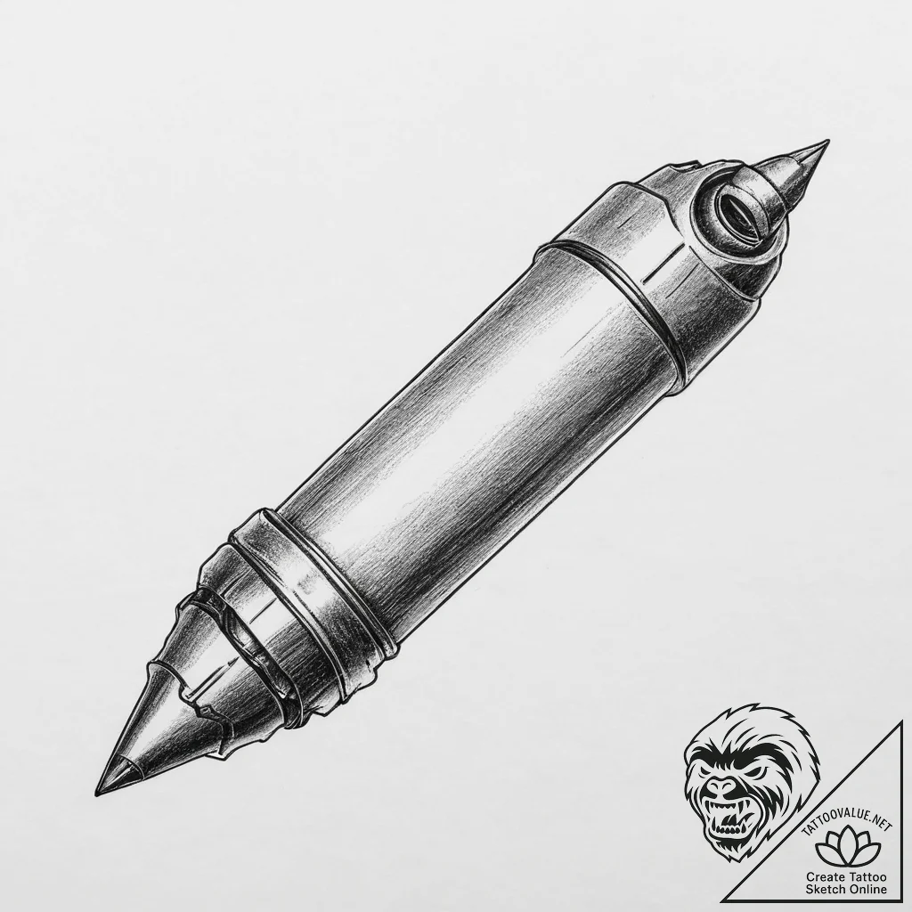 Tattoo sketch a single, spent bullet casing w... - tattoo sketch (№1754246194_0, 03.08.2025 18:36) — tattoovalue.net