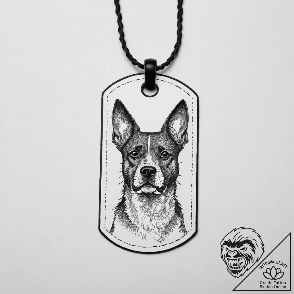Tattoo design a dog tag with a subtle crack o... - tattoo sketch (№1754247215_0, 03.08.2025 18:53) — tattoovalue.net