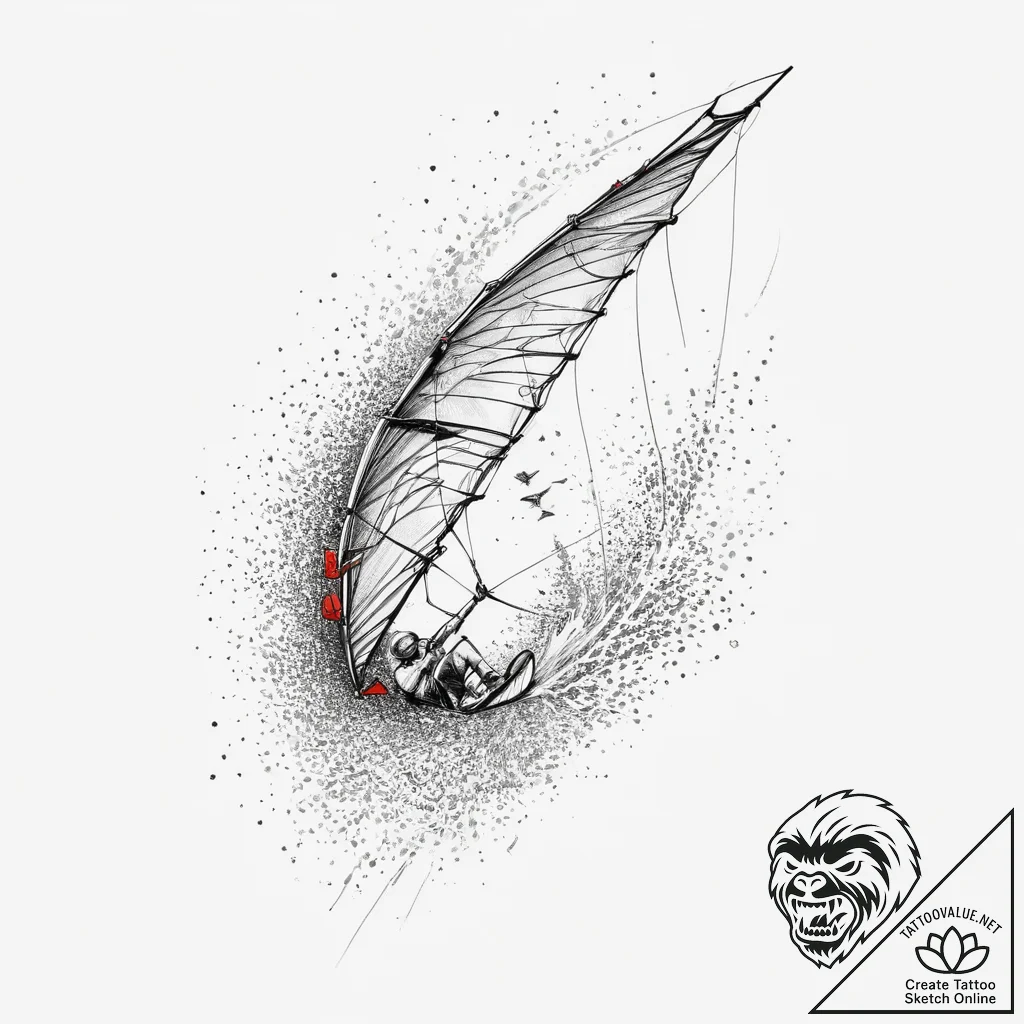 A shot of a kite surfing competition., tattoo... - tattoo sketch (№1754247419_0, 03.08.2025 18:56) — tattoovalue.net