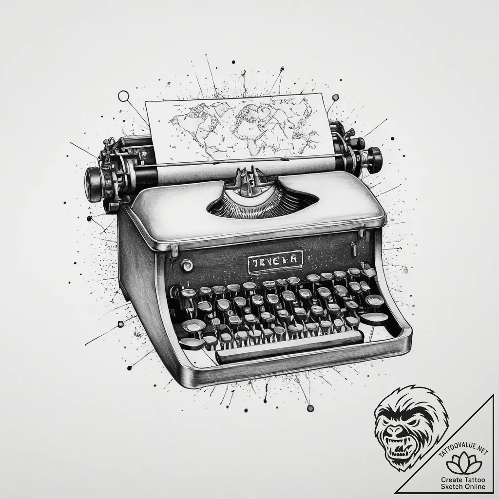 A typewriter typing out a constellation map,... - tattoo sketch (№1754247623_0, 03.08.2025 19:00) — tattoovalue.net