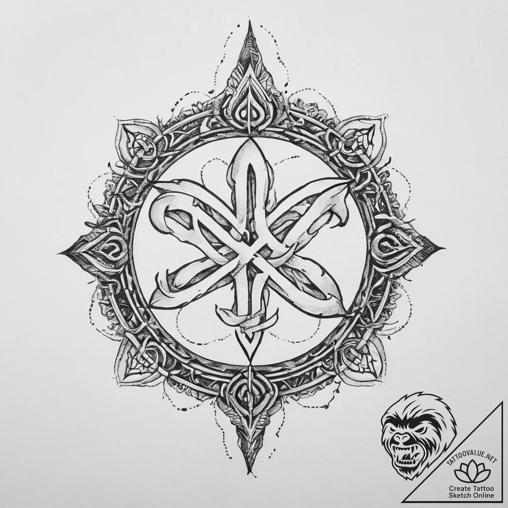 62. tattoo design: a "chernobog" rune with su... - tattoo sketch (№1754248028_0, 03.08.2025 19:07) — tattoovalue.net