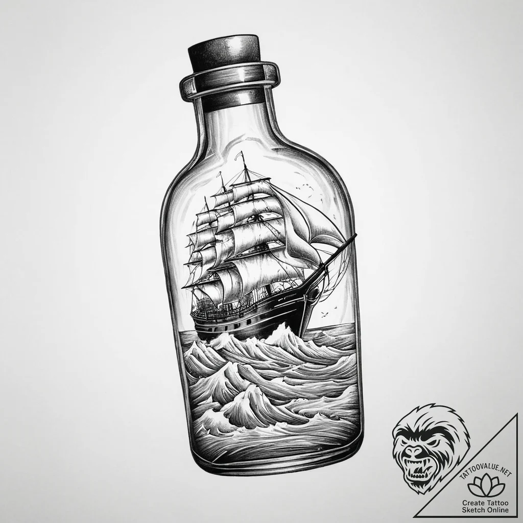 A ship in a bottle (is there, but can be a st... - tattoo sketch (№1754248846_0, 03.08.2025 19:20) — tattoovalue.net