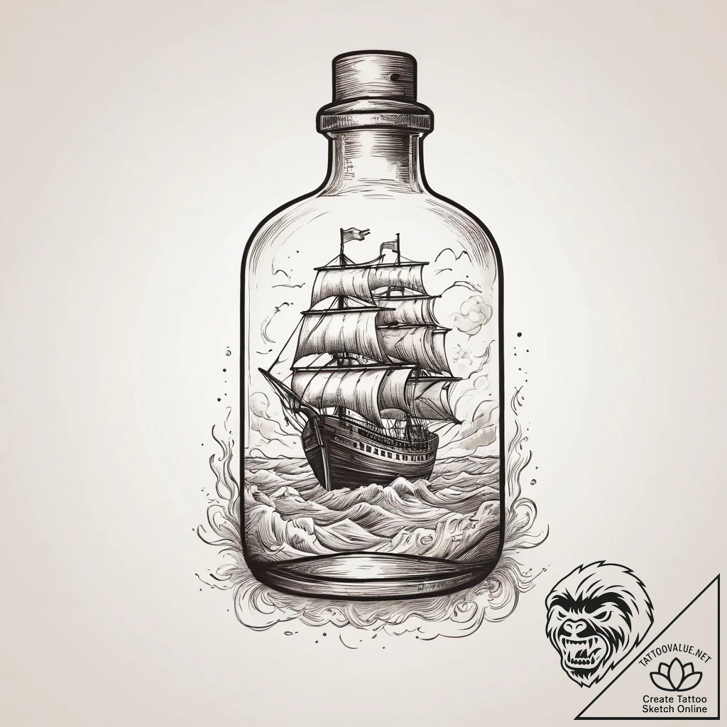 A ship in a bottle (is there, but can be a st... - tattoo sketch (№1754250078_0, 03.08.2025 19:41) — tattoovalue.net