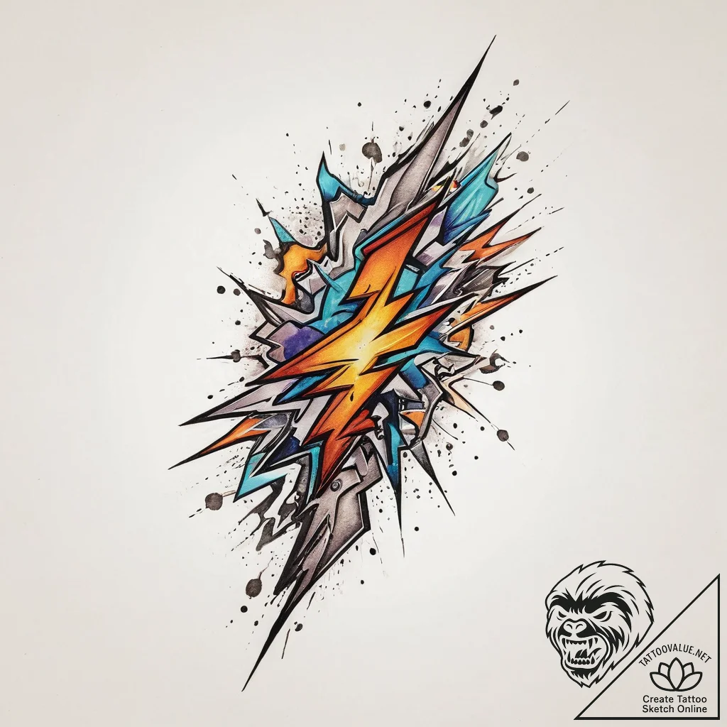 Lightning, artistic tattoo sketch, new school... - tattoo sketch (№1754250484_0, 03.08.2025 19:48) — tattoovalue.net